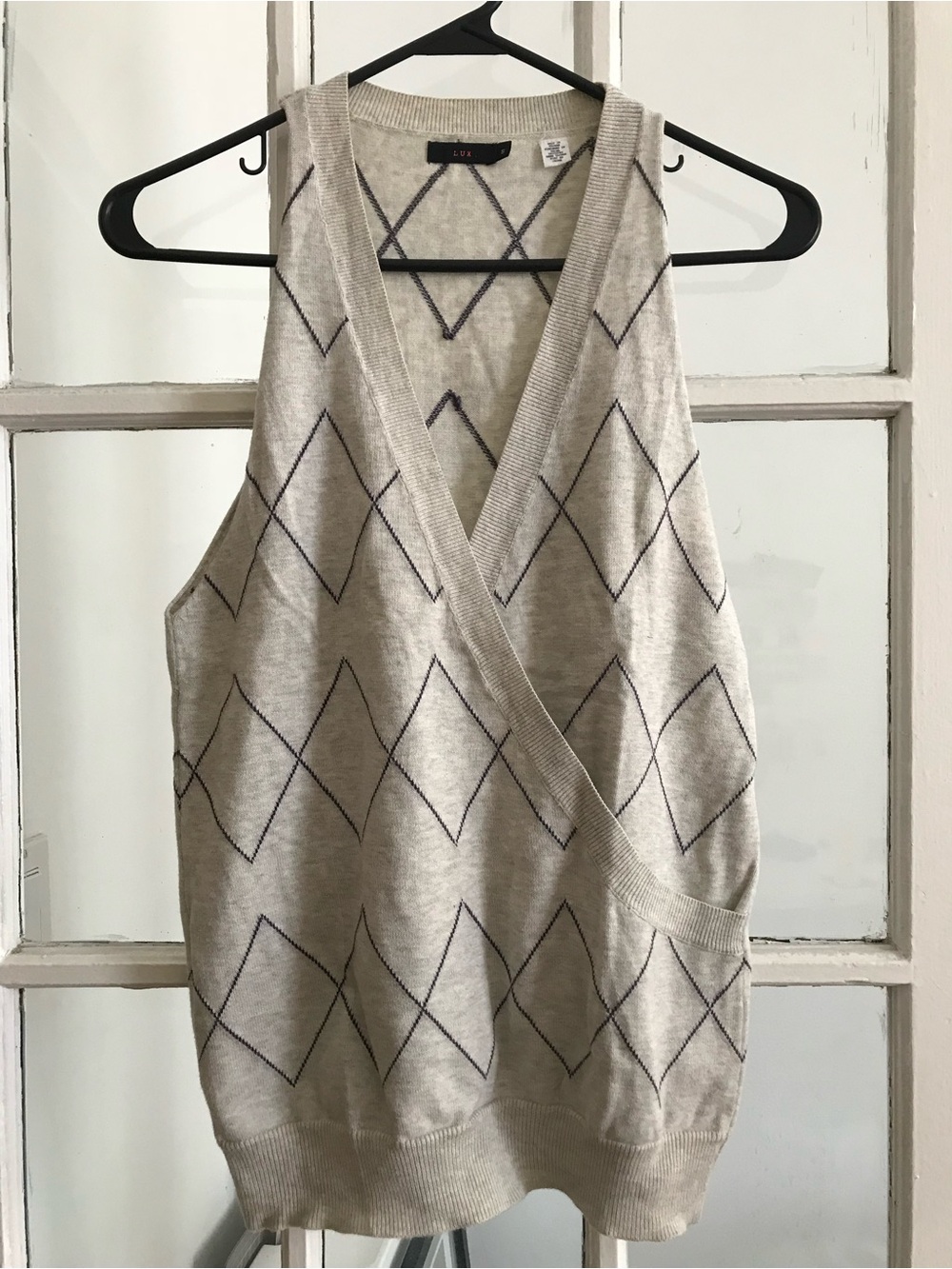 LUX  Oatmeal & Purple Wrap V-Neck Sweater Vest